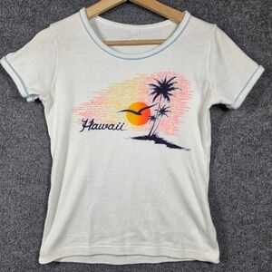 Etchings Hawaii Top Womens Small  Vintage 80s Ringer Graphic Tee USA